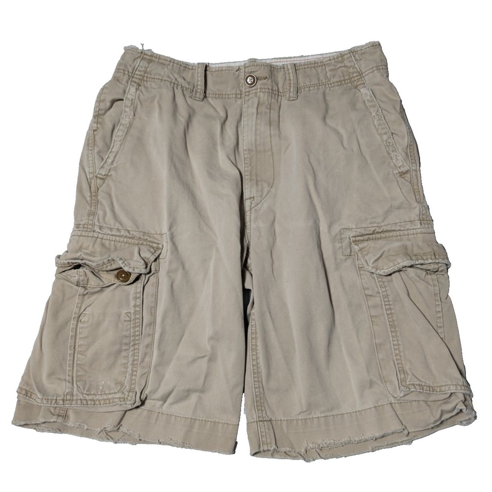 VTG AMERICAN EAGLE Khaki Heavyweight Cotton‎ Distressed Cargo Shorts - Men 31